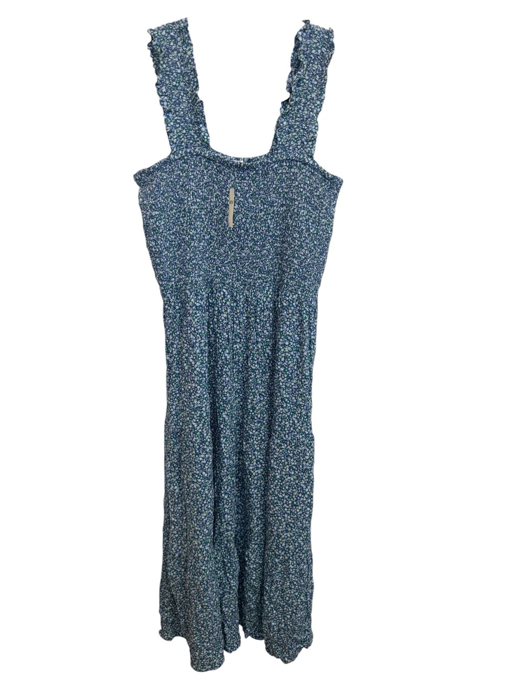aerie Teal Floral Smocked Midi Dress - Picture 3 of 7